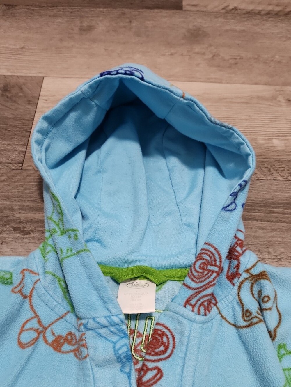 Disney Toy Story Kids Beach Bath Robe Hood Light Blue Green Satin Accent  Sz 4 - Picture 2 of 13